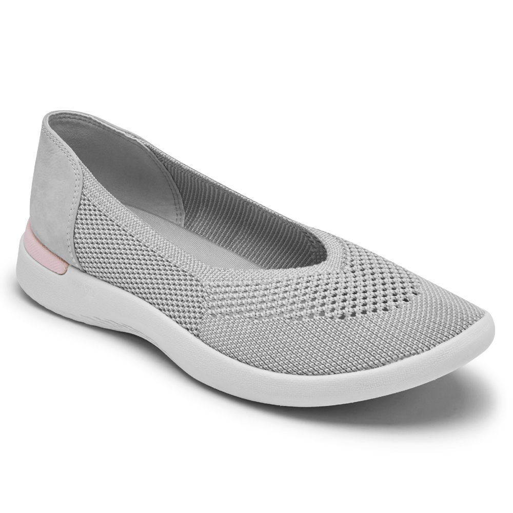 Rockport Flats For Womens Grey - truFLEX Fly Knit Ballet - HJ4857362